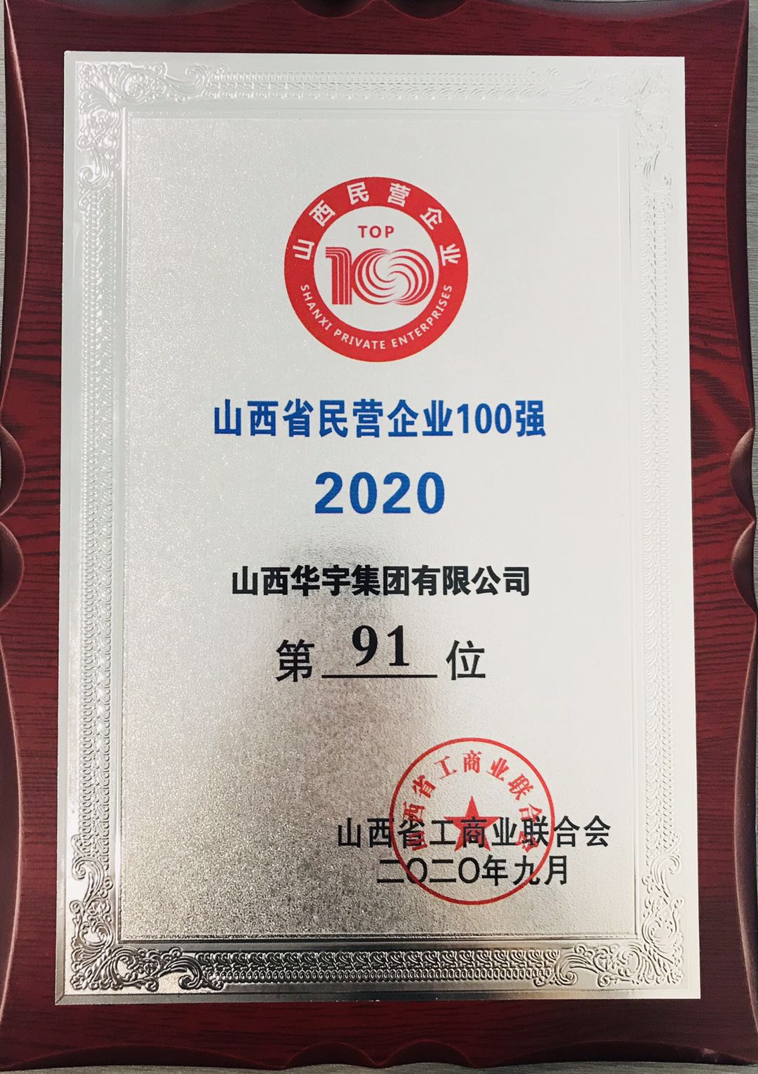 山西華宇集團(tuán)再獲“山西省民營企業(yè)100強(qiáng)、服務(wù)業(yè)20強(qiáng)”稱號